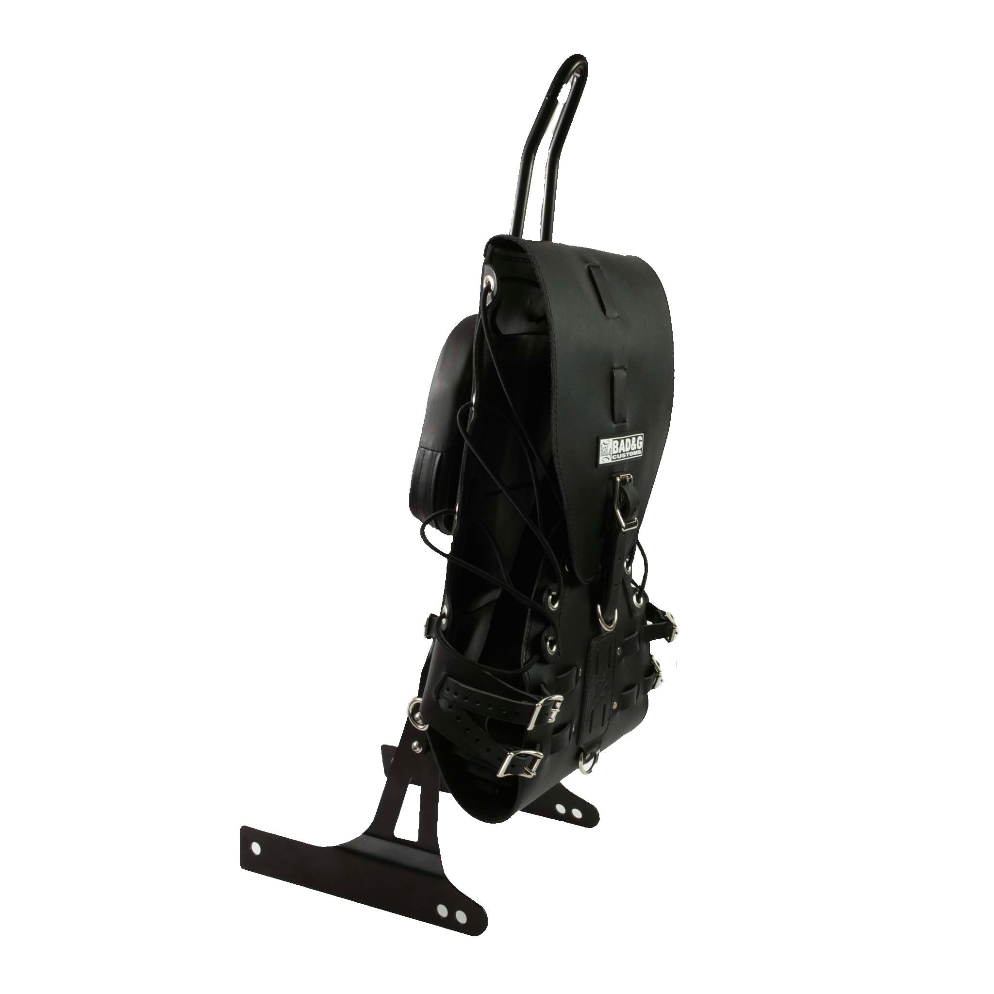 Bottom view—holster support and strap path to reduce sway